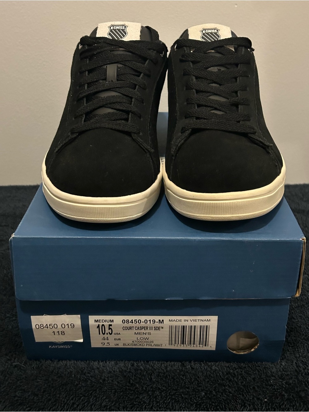 K-Swiss Black Suede Low Top Sneakers with Off-White Sole